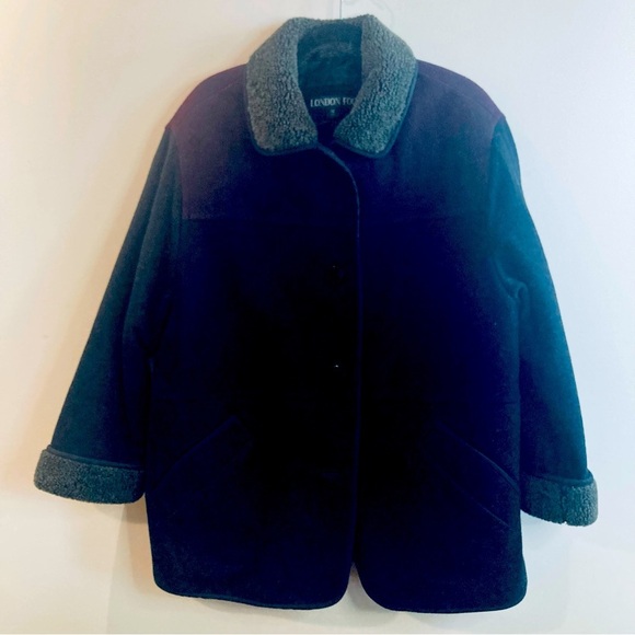 LONDON FOG Sz 14P Wool Blend Quilted Lining Colour Block Button Closure Pea Coat - Picture 2 of 15